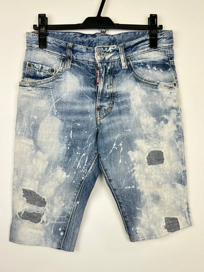 【現状渡し品】【メンズ】 DSQUARED2 ディースクエアード PAINT CRASH DENIM SHORT PANTS ペイント クラッシュ デニムショートパンツ ボトムス ジーンズ ショーツ 152-260830-kk-11-hon サイズ：42 カラー：ライトインディゴ 万代Net店