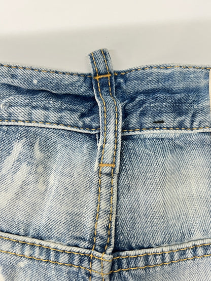 【現状渡し品】【メンズ】 DSQUARED2 ディースクエアード PAINT CRASH DENIM SHORT PANTS ペイント クラッシュ デニムショートパンツ ボトムス ジーンズ ショーツ 152-260830-kk-11-hon サイズ：42 カラー：ライトインディゴ 万代Net店