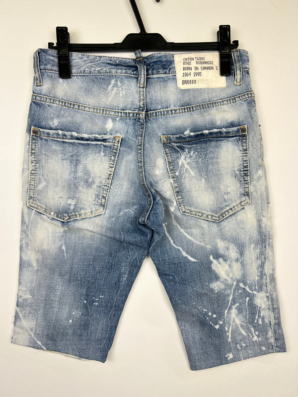 【現状渡し品】【メンズ】 DSQUARED2 ディースクエアード PAINT CRASH DENIM SHORT PANTS ペイント クラッシュ デニムショートパンツ ボトムス ジーンズ ショーツ 152-260830-kk-11-hon サイズ：42 カラー：ライトインディゴ 万代Net店