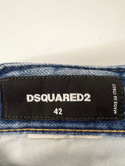【現状渡し品】【メンズ】 DSQUARED2 ディースクエアード PAINT CRASH DENIM SHORT PANTS ペイント クラッシュ デニムショートパンツ ボトムス ジーンズ ショーツ 152-260830-kk-11-hon サイズ：42 カラー：ライトインディゴ 万代Net店