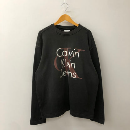【中古品】【メンズ】 Calvin klein Jeans カルバンクラインジーンズ 90’s LOGO PRINT SWEATSHIRT MADE IN USA BMF0554 90年代 ロゴプリント スウェット トップス トレーナー USA製 141-250920-ts-15-tei サイズ：M カラー：ブラック 万代Net店