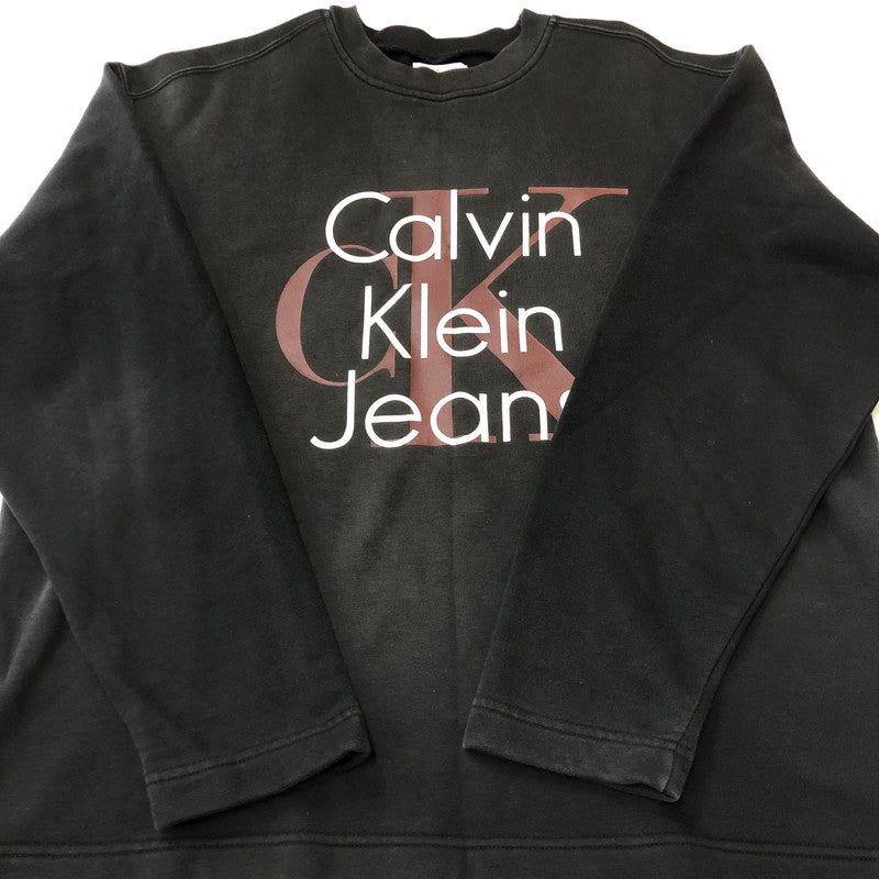 【中古品】【メンズ】 Calvin klein Jeans カルバンクラインジーンズ 90’s LOGO PRINT SWEATSHIRT MADE IN USA BMF0554 90年代 ロゴプリント スウェット トップス トレーナー USA製 141-250920-ts-15-tei サイズ：M カラー：ブラック 万代Net店