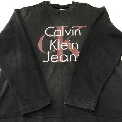 【中古品】【メンズ】 Calvin klein Jeans カルバンクラインジーンズ 90’s LOGO PRINT SWEATSHIRT MADE IN USA BMF0554 90年代 ロゴプリント スウェット トップス トレーナー USA製 141-250920-ts-15-tei サイズ：M カラー：ブラック 万代Net店