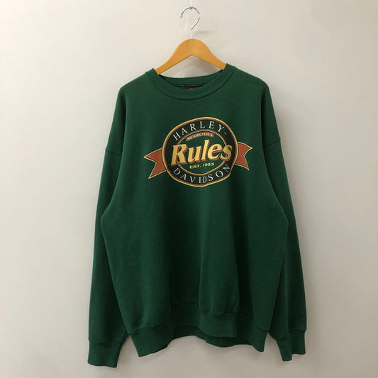【中古品】【メンズ】 HARLEY DAVIDSON ハーレーダビッドソン 90's BIG LOGO L/S SWEAT 90年代 ビッグロゴ ロングスリーブ スウェット トップス トレーナー USA製 145-250922-ks-10-fuz サイズ：XL カラー：グリーン 万代Net店
