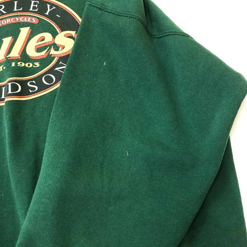 【中古品】【メンズ】 HARLEY DAVIDSON ハーレーダビッドソン 90's BIG LOGO L/S SWEAT 90年代 ビッグロゴ ロングスリーブ スウェット トップス トレーナー USA製 145-250922-ks-10-fuz サイズ：XL カラー：グリーン 万代Net店