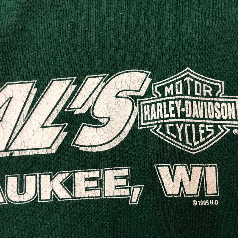 【中古品】【メンズ】 HARLEY DAVIDSON ハーレーダビッドソン 90's BIG LOGO L/S SWEAT 90年代 ビッグロゴ ロングスリーブ スウェット トップス トレーナー USA製 145-250922-ks-10-fuz サイズ：XL カラー：グリーン 万代Net店