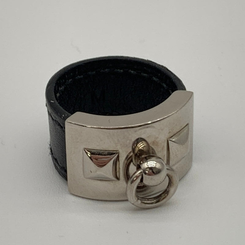 【中古品】【レディース】 HERMES エルメス コリエドシアン シルバーレザーリング 182-260311-nm-10-otoh サイズ：M（約11号前後） カラー：シルバー×ブラック 万代Net店
