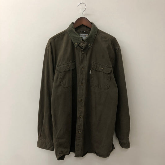 【現状渡し品】【メンズ】 Carhartt カーハート SAND STONE TWILL SHIRT S09 MOS サンドストーン ツイル シャツ 長袖 トップス 145-250917-yo-13-tei サイズ：XL カラー：モス 万代Net店