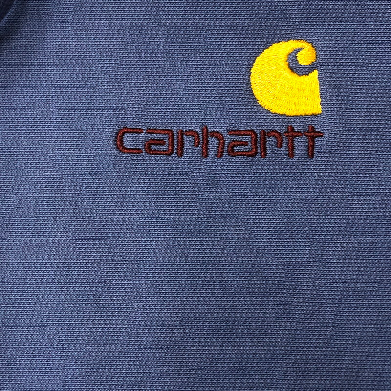 【中古品】【メンズ】 Carhartt WIP カーハート ワークインプログレス HOODED AMERICAN SCRIPT SWEAT I028279 フーデッド アメリカン スクリプト スウェット 長袖 トップス プルオーバー パーカー 145-250918-yo-11-tei サイズ：S カラー：ブルー 万代Net店