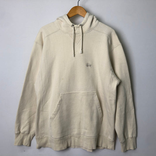 【現状渡し品】【メンズ】 STUSSY ステューシー 90’s EMBROIDERED LOGO HOODIE 90年代 刺繍ロゴパーカー トップス プルオーバーパーカー 紺タグ 142-251102-ts-01-tei サイズ：S カラー：アイボリー 万代Net店