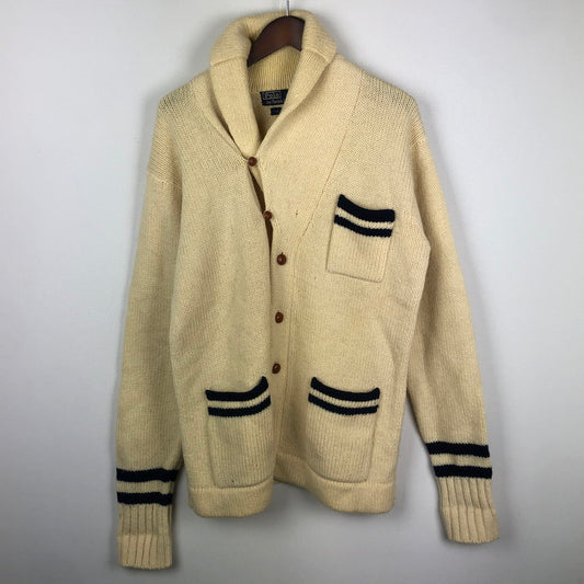 【現状渡し品】【メンズ】 POLO RALPH LAUREN ポロ・ラルフローレン SHAWL COLLAR WOOL KNIT ショールカラー ウールニット トップス セーター 147-251005-ts-13-fuz サイズ：M カラー：ホワイト 万代Net店