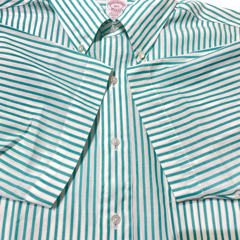 【中古品】【メンズ】 BROOKS BROTHERS ブルックスブラザーズ MAKERS BD STRIPE SS SHIRT メイカーズ ボタンダウン ストライプ ショートスリーブ シャツ 半袖 トップス 145-260828-yo-06-teih サイズ：16 1/2 カラー：ホワイト/ブルー 万代Net店