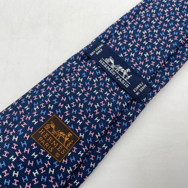 【中古品】【メンズ】 HERMES エルメス H・ローブ・デュ・ソワール 339337T シルク ネクタイ H柄 服飾雑貨 182-251128-yo-04-tei カラー：ネイビー 万代Net店