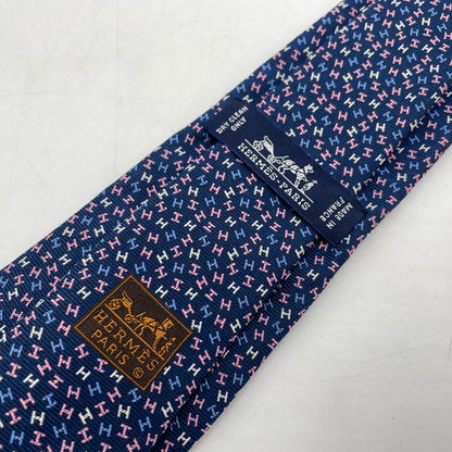 【中古品】【メンズ】 HERMES エルメス H・ローブ・デュ・ソワール 339337T シルク ネクタイ H柄 服飾雑貨 182-251128-yo-04-tei カラー：ネイビー 万代Net店