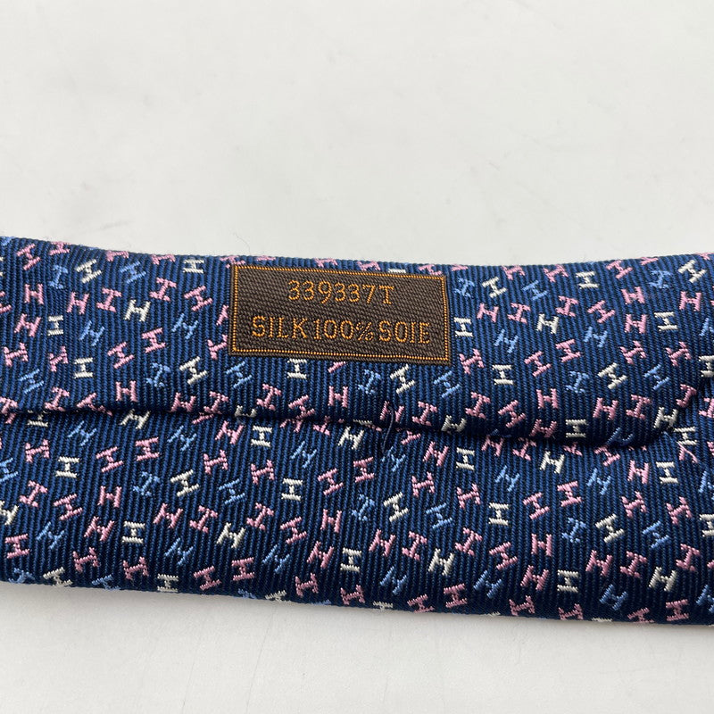 【中古品】【メンズ】 HERMES エルメス H・ローブ・デュ・ソワール 339337T シルク ネクタイ H柄 服飾雑貨 182-251128-yo-04-tei カラー：ネイビー 万代Net店