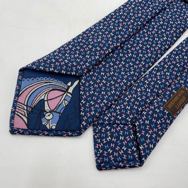 【中古品】【メンズ】 HERMES エルメス H・ローブ・デュ・ソワール 339337T シルク ネクタイ H柄 服飾雑貨 182-251128-yo-04-tei カラー：ネイビー 万代Net店