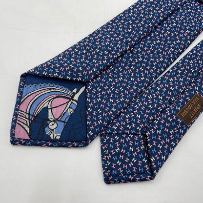 【中古品】【メンズ】 HERMES エルメス H・ローブ・デュ・ソワール 339337T シルク ネクタイ H柄 服飾雑貨 182-251128-yo-04-tei カラー：ネイビー 万代Net店
