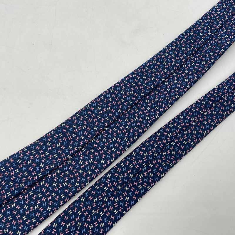 【中古品】【メンズ】 HERMES エルメス H・ローブ・デュ・ソワール 339337T シルク ネクタイ H柄 服飾雑貨 182-251128-yo-04-tei カラー：ネイビー 万代Net店