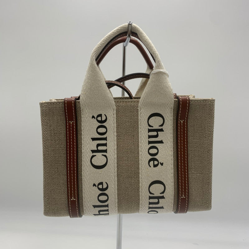 【中古品】【レディース】 Chloe クロエ リネン製 Woody ミニトート バッグ CHC22AP237I2690U カバン ハンドバッグ ミニトート 180-251119-ks-01-tei カラー：Brown 万代Net店