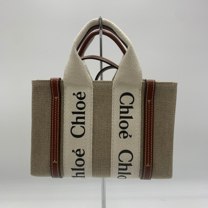 【中古品】【レディース】 Chloe クロエ リネン製 Woody ミニトート バッグ CHC22AP237I2690U カバン ハンドバッグ ミニトート 180-251119-ks-01-tei カラー：Brown 万代Net店