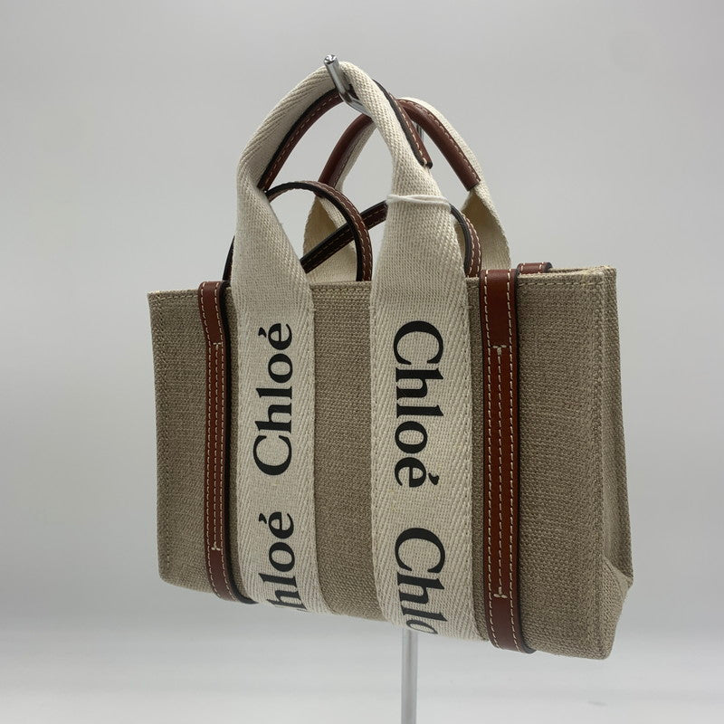 【中古品】【レディース】 Chloe クロエ リネン製 Woody ミニトート バッグ CHC22AP237I2690U カバン ハンドバッグ ミニトート 180-251119-ks-01-tei カラー：Brown 万代Net店