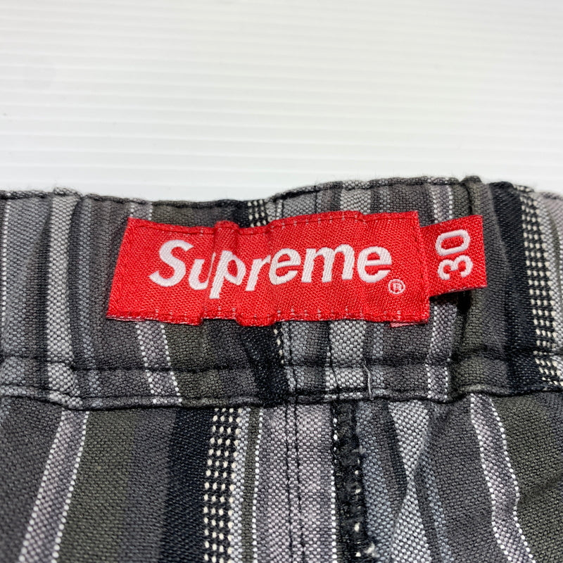 【中古品】【メンズ】 Supreme シュプリーム 14SS STRIPE BELTED SHORT PANTS ストライプ ベルト ショートパンツ ボトムス ショーツ ハーフパンツ 149-260720-ko-12-tei サイズ：30 カラー：グレー 万代Net店