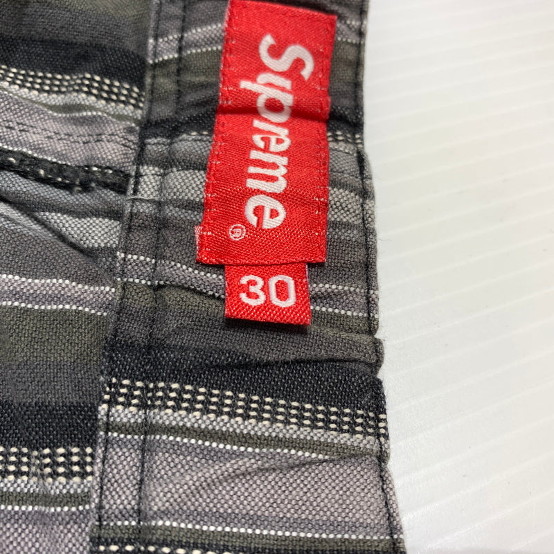 【中古品】【メンズ】 Supreme シュプリーム 14SS STRIPE BELTED SHORT PANTS ストライプ ベルト ショートパンツ ボトムス ショーツ ハーフパンツ 149-260720-ko-12-tei サイズ：30 カラー：グレー 万代Net店