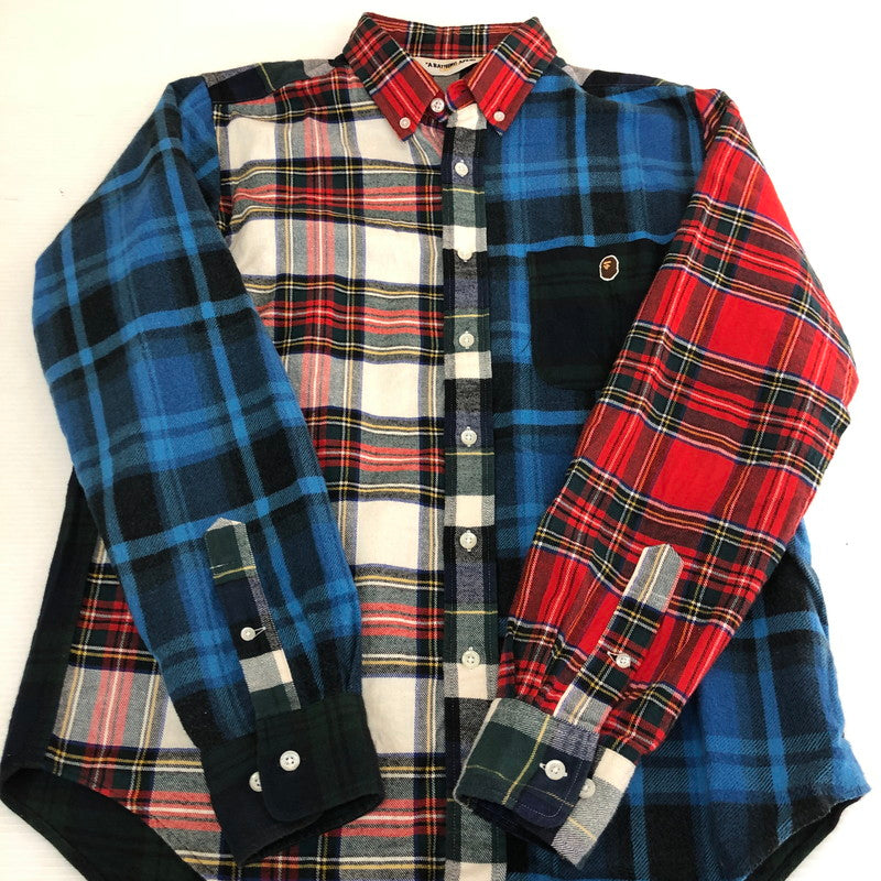 【中古品】【メンズ】 A BATHING APE アベイシングエイプ PATCHWORK L/S CHACK SHIRT パッチワーク ロングスリーブ チェック シャツ 長袖 トップス 142-250924-ks-13-fuz サイズ：L カラー：マルチカラー 万代Net店