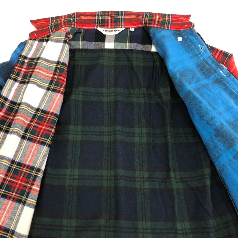 【中古品】【メンズ】 A BATHING APE アベイシングエイプ PATCHWORK L/S CHACK SHIRT パッチワーク ロングスリーブ チェック シャツ 長袖 トップス 142-250924-ks-13-fuz サイズ：L カラー：マルチカラー 万代Net店