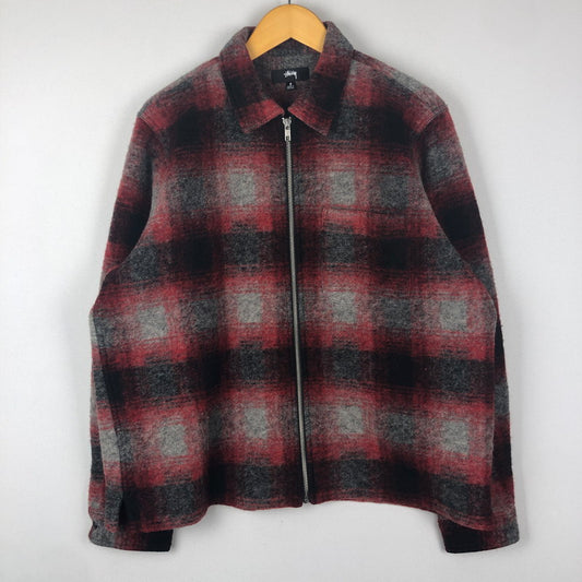 【中古品】【メンズ】 STUSSY ステューシー BRUSHED WOOL PLAID ZIP SHIRT 1110307 ブラッシュド ウール チェック ジップ シャツ ライトアウター 142-251002-ks-14-fuz サイズ：S カラー：レッド 万代Net店