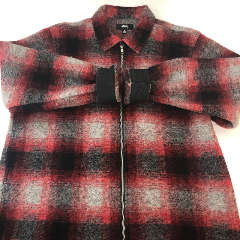 【中古品】【メンズ】 STUSSY ステューシー BRUSHED WOOL PLAID ZIP SHIRT 1110307 ブラッシュド ウール チェック ジップ シャツ ライトアウター 142-251002-ks-14-fuz サイズ：S カラー：レッド 万代Net店