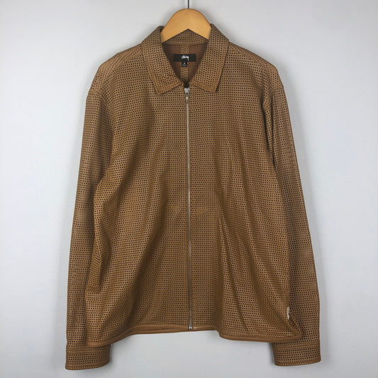【現状渡し品】【メンズ】 STUSSY ステューシー PERFORATED LEATHER ZIP SHIRT 1110322 パンチングレザー ジップ シャツ ライトアウター 142-251002-ks-07-tei サイズ：M カラー：ベージュ 万代Net店