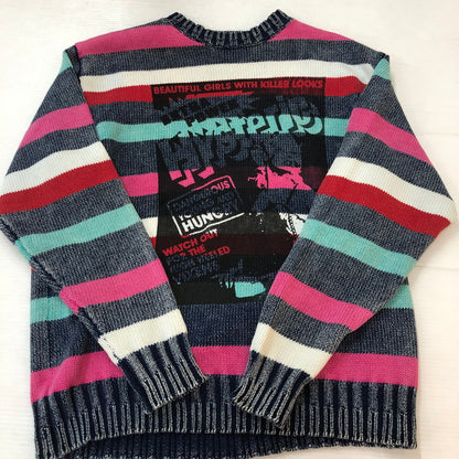 【中古品】【メンズ/レディース】 HYSTERIC GLAMOUR ヒステリックグラマー × ORIGINAL BLUES オリジナルブルース 別注 コラボ YOUNG AND HUNGRY KNIT PULLOVER 02183NS01 ヤング アンド ハングリー ニット プルオーバー 長袖 トップス 140-251002-ks-02-tei サイズ：S カラー：マルチカラー 万代Net店