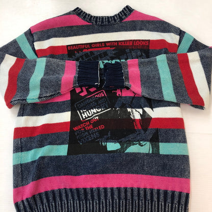 【中古品】【メンズ/レディース】 HYSTERIC GLAMOUR ヒステリックグラマー × ORIGINAL BLUES オリジナルブルース 別注 コラボ YOUNG AND HUNGRY KNIT PULLOVER 02183NS01 ヤング アンド ハングリー ニット プルオーバー 長袖 トップス 140-251002-ks-02-tei サイズ：S カラー：マルチカラー 万代Net店