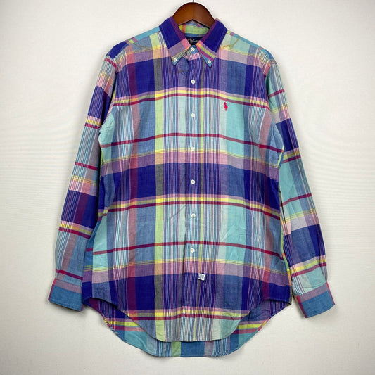 【現状渡し品】【メンズ】 RALPH LAUREN ラルフローレン 90's MADRAS CHECK BD L/S SHIRT 90年代 マドラス チェック ボタンダウン ロングスリーブ シャツ 長袖 トップス 145-250930-yo-12-tei サイズ：M カラー：パープル系 万代Net店