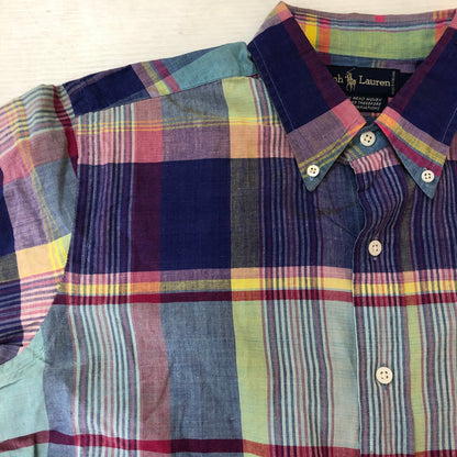 【現状渡し品】【メンズ】 RALPH LAUREN ラルフローレン 90's MADRAS CHECK BD L/S SHIRT 90年代 マドラス チェック ボタンダウン ロングスリーブ シャツ 長袖 トップス 145-250930-yo-12-tei サイズ：M カラー：パープル系 万代Net店