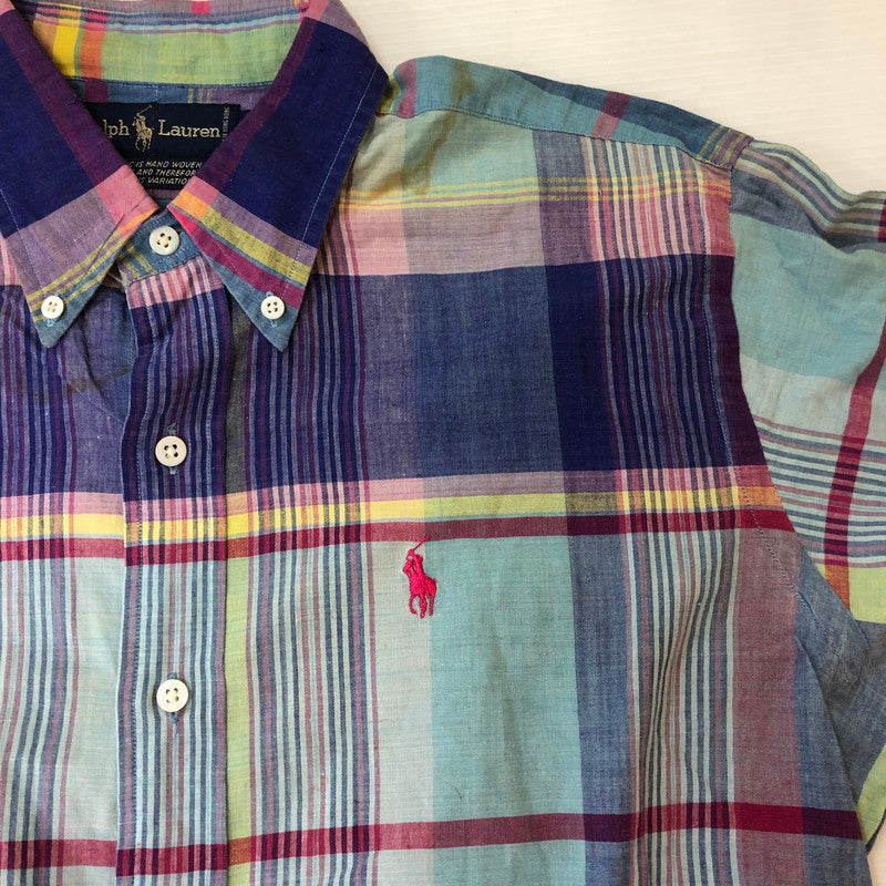 【現状渡し品】【メンズ】 RALPH LAUREN ラルフローレン 90's MADRAS CHECK BD L/S SHIRT 90年代 マドラス チェック ボタンダウン ロングスリーブ シャツ 長袖 トップス 145-250930-yo-12-tei サイズ：M カラー：パープル系 万代Net店