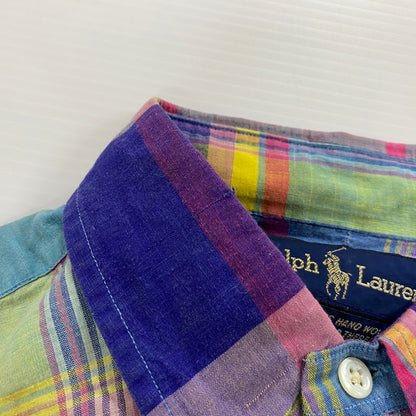 【現状渡し品】【メンズ】 RALPH LAUREN ラルフローレン 90's MADRAS CHECK BD L/S SHIRT 90年代 マドラス チェック ボタンダウン ロングスリーブ シャツ 長袖 トップス 145-250930-yo-12-tei サイズ：M カラー：パープル系 万代Net店