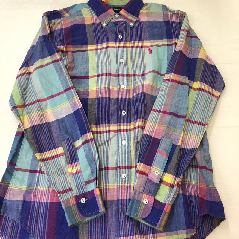 【現状渡し品】【メンズ】 RALPH LAUREN ラルフローレン 90's MADRAS CHECK BD L/S SHIRT 90年代 マドラス チェック ボタンダウン ロングスリーブ シャツ 長袖 トップス 145-250930-yo-12-tei サイズ：M カラー：パープル系 万代Net店