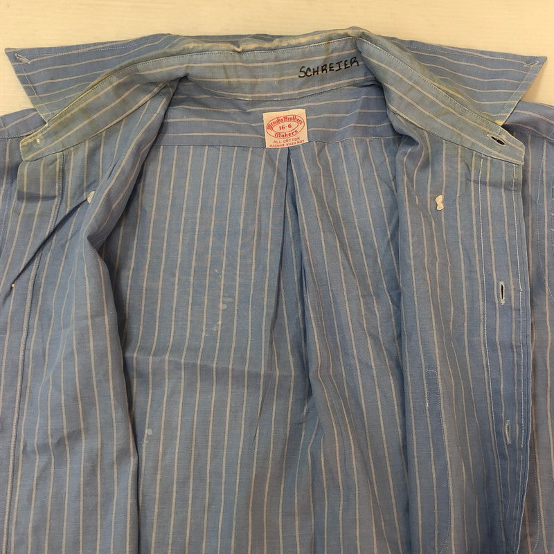 【現状渡し品】【メンズ】 Brooks Brothers ブルックスブラザーズ 90's MAKERS STRIPE BD L/S SHIRT 90年代 メイカーズ ストライプ ボタンダウン ロングスリーブ シャツ 長袖 トップス 145-251003-yo-08-tei サイズ：16-6 カラー：ライトブルー 万代Net店
