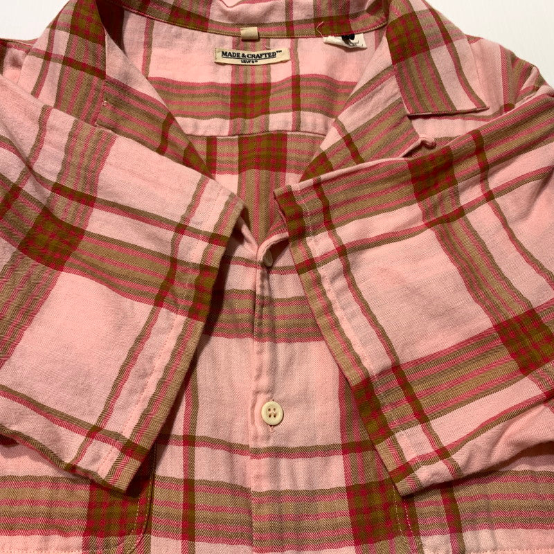 【中古品】【メンズ】 LEVI'S MADE&CRAFTED リーバイス メイドアンドクラフテッド COTTON OPEN COLLAR CHECK SHIRT コットン オープンカラー チェックシャツ 半袖 トップス 145-260703-yo-09-tei サイズ：1 カラー：ピンク 万代Net店
