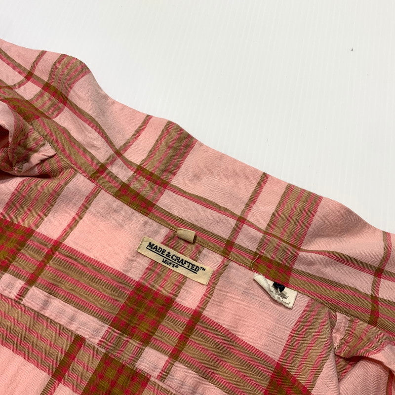 【中古品】【メンズ】 LEVI'S MADE&CRAFTED リーバイス メイドアンドクラフテッド COTTON OPEN COLLAR CHECK SHIRT コットン オープンカラー チェックシャツ 半袖 トップス 145-260703-yo-09-tei サイズ：1 カラー：ピンク 万代Net店