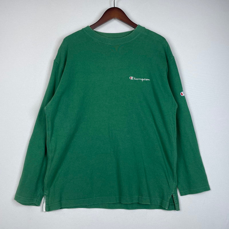 【中古品】【メンズ】 Champion チャンピオン 90's LOGO L/S SHIRT 90年代 ロゴ ロングスリーブ シャツ 長袖 トップス 青タグ 145-251229-yo-02-fuz サイズ：L カラー：グリーン 万代Net店