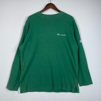 【中古品】【メンズ】 Champion チャンピオン 90's LOGO L/S SHIRT 90年代 ロゴ ロングスリーブ シャツ 長袖 トップス 青タグ 145-251229-yo-02-fuz サイズ：L カラー：グリーン 万代Net店