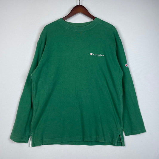 【中古品】【メンズ】 Champion チャンピオン 90's LOGO L/S SHIRT 90年代 ロゴ ロングスリーブ シャツ 長袖 トップス 青タグ 145-251229-yo-02-fuz サイズ：L カラー：グリーン 万代Net店