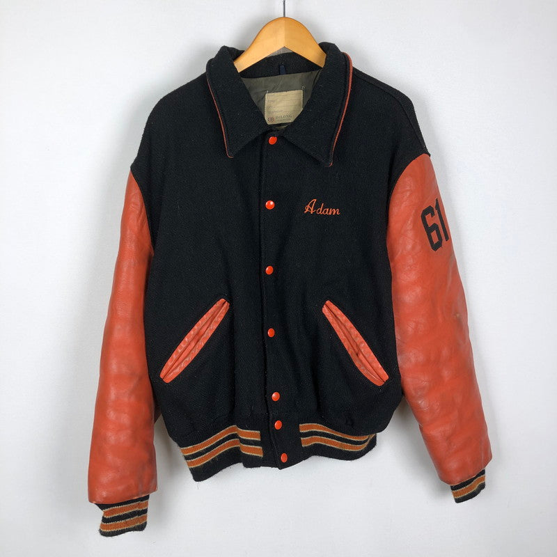 【現状渡し品】【メンズ】 DELONG デロング 70~80’s WOOL AND LEATHER STADIUM JACKET VINTAGE 70～80年代 ウールアンドレザー スタジアムジャケット ライトアウター ヴィンテージ スタジャン USA製 145-251006-ks-14-tei サイズ：46 カラー：ブラック 万代Net店