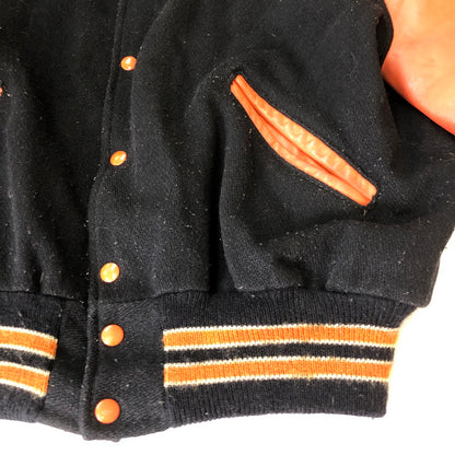 【現状渡し品】【メンズ】 DELONG デロング 70~80’s WOOL AND LEATHER STADIUM JACKET VINTAGE 70～80年代 ウールアンドレザー スタジアムジャケット ライトアウター ヴィンテージ スタジャン USA製 145-251006-ks-14-tei サイズ：46 カラー：ブラック 万代Net店