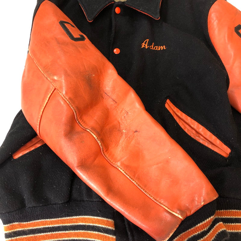 【現状渡し品】【メンズ】 DELONG デロング 70~80’s WOOL AND LEATHER STADIUM JACKET VINTAGE 70～80年代 ウールアンドレザー スタジアムジャケット ライトアウター ヴィンテージ スタジャン USA製 145-251006-ks-14-tei サイズ：46 カラー：ブラック 万代Net店