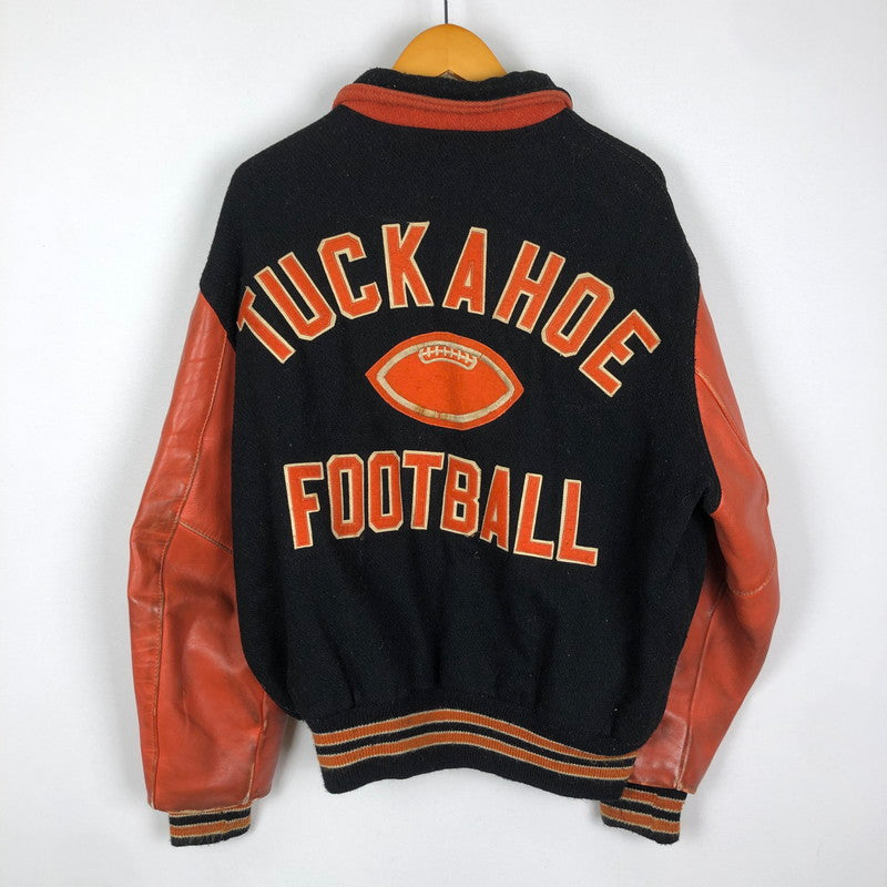 【現状渡し品】【メンズ】 DELONG デロング 70~80’s WOOL AND LEATHER STADIUM JACKET VINTAGE 70～80年代 ウールアンドレザー スタジアムジャケット ライトアウター ヴィンテージ スタジャン USA製 145-251006-ks-14-tei サイズ：46 カラー：ブラック 万代Net店