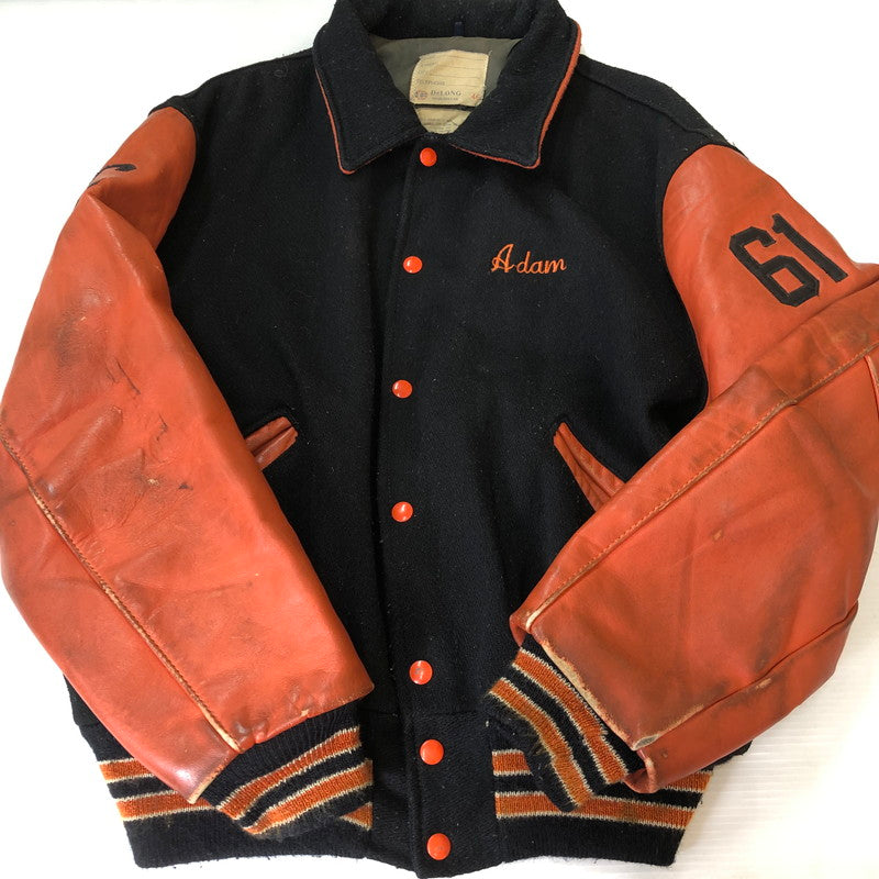 【現状渡し品】【メンズ】 DELONG デロング 70~80’s WOOL AND LEATHER STADIUM JACKET VINTAGE 70～80年代 ウールアンドレザー スタジアムジャケット ライトアウター ヴィンテージ スタジャン USA製 145-251006-ks-14-tei サイズ：46 カラー：ブラック 万代Net店